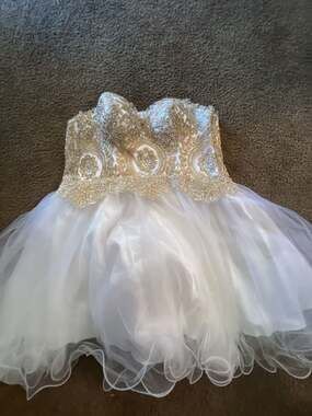Star Box White and Gold Lace Corset Tulle Prom Cocktail Dress